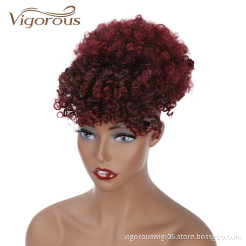 Vigorous High Quality Cheap Price Ombre Burgundy Bang Ponytail Kinky Curly Chignon Fiber For Black Women Synthetic Afro Hair Bun